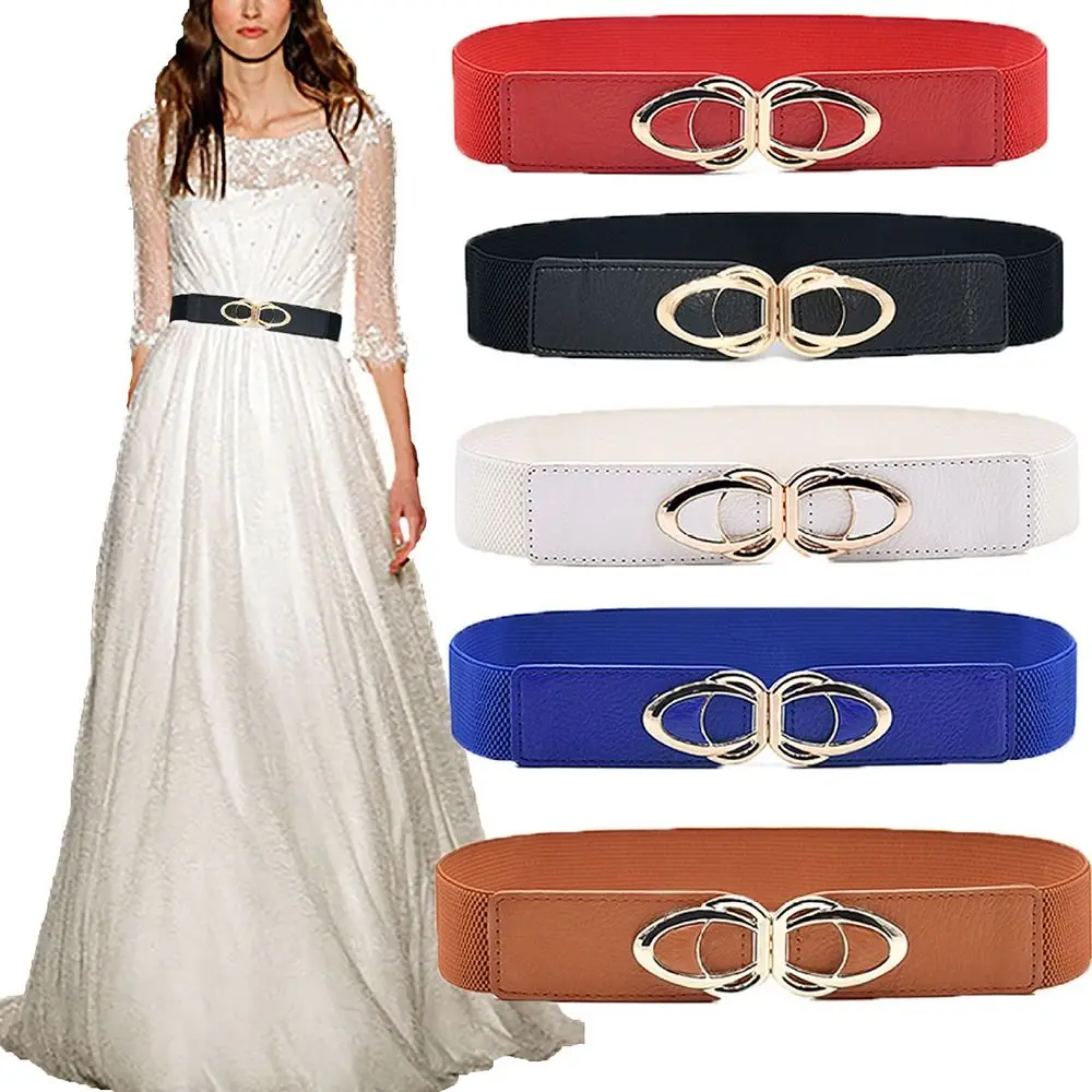 

All-match Stretch Vintage PU Leather Belt Ladies Dress Belts Butt Buckle Waistband Wild Skirt Bands