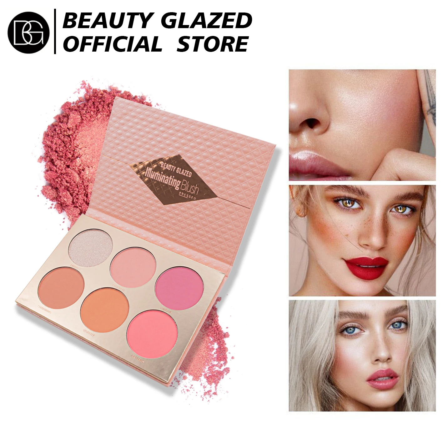 BEAUTY GLAZED 6 colori ad alto pigmento morbido impermeabile guancia rossetto fard in polvere fard per trucco viso cruelty-free