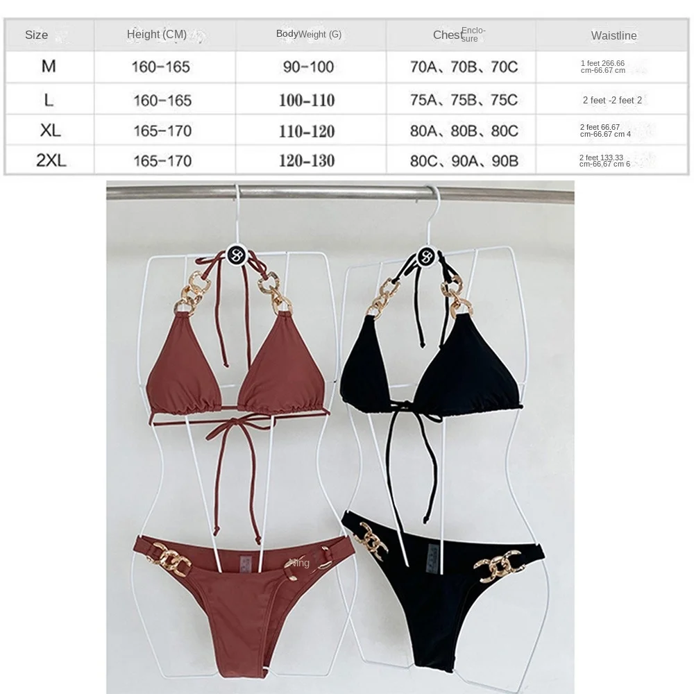 Sexy Boho Metallic Bikini Set Split Adjustable Bathing Suit Solid Color Backless Swimsuit Beach Wear