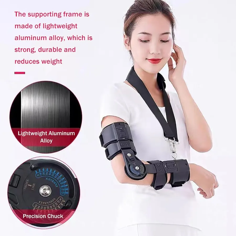 Rehabilitation Hinged Elbow Brace for Adult Length Adjustable Elbow Immobilizer Brace with Sling Arm Wrist Protector for Disloc