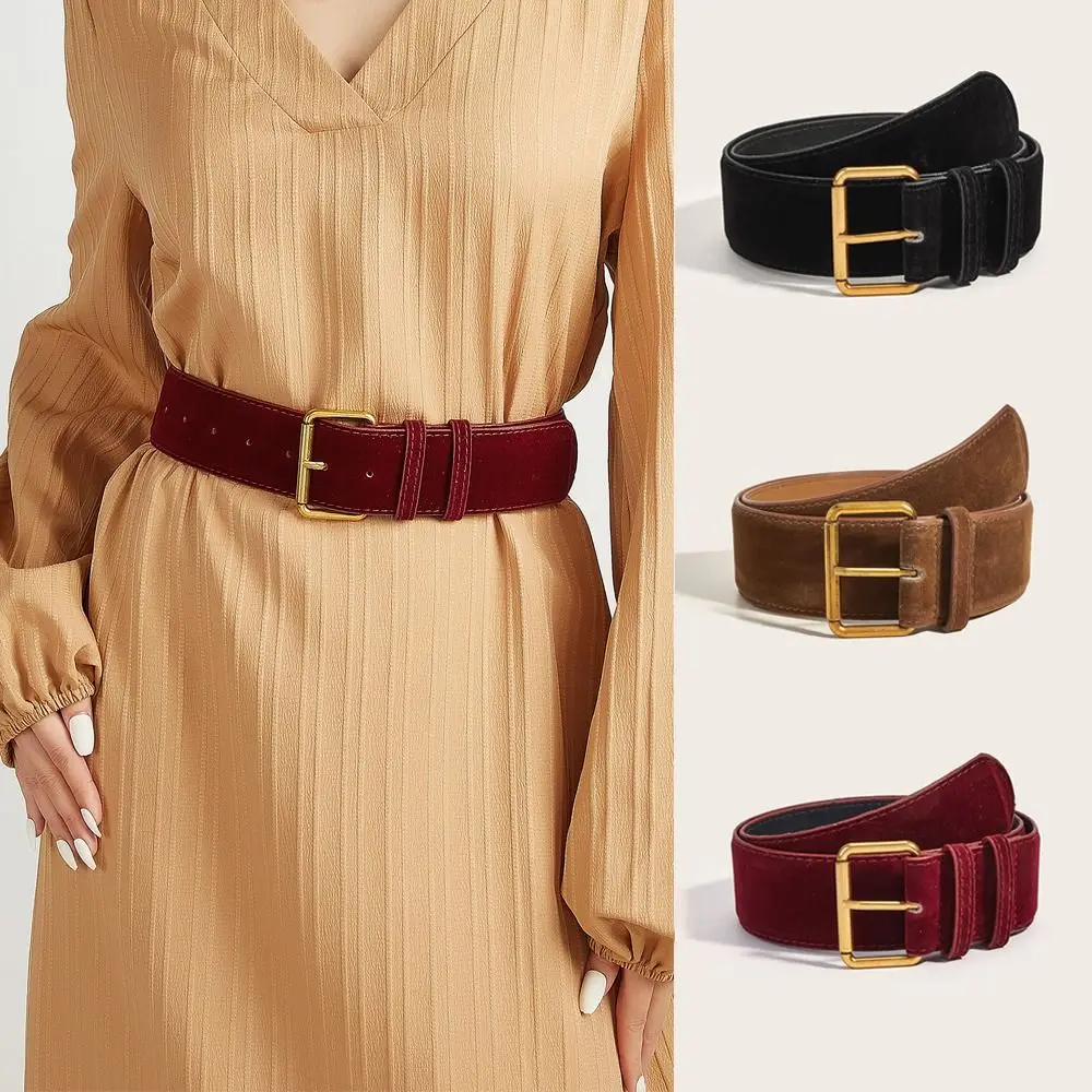 Elegant Women's Wide Leather Belt - Luxury Suede Strap for Office or Leisure with Fashionable Buckle Design