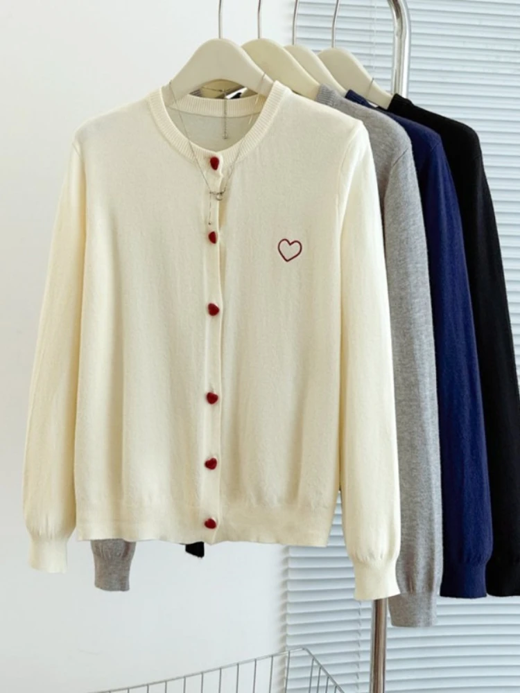 Zjaiss 2026 Autumn Loose Figure Flattering Sweater Korean Style Embroidered Single Breasted Women Knit Cardigan Versatile Tops