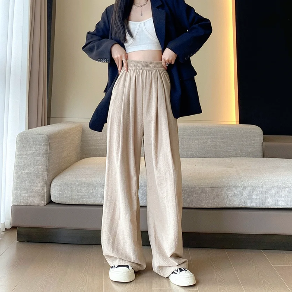 Casual Wide Leg Trousers Women Summer High Waisted Loose Satin Pants Breathable Drape Comfortable Office Daily Bottoms