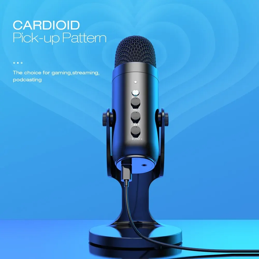 Professional USB Microphone for PC Gaming Recording Streaming Podcasting Computer Condenser Mic with Adapter Headphone Output