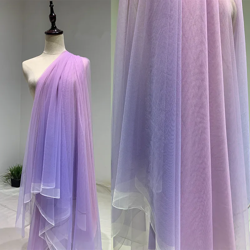 Purple Gradient Mesh Fabric Encrypted Soft Yarn Dress Dress Veil Clothing Designer Fabric