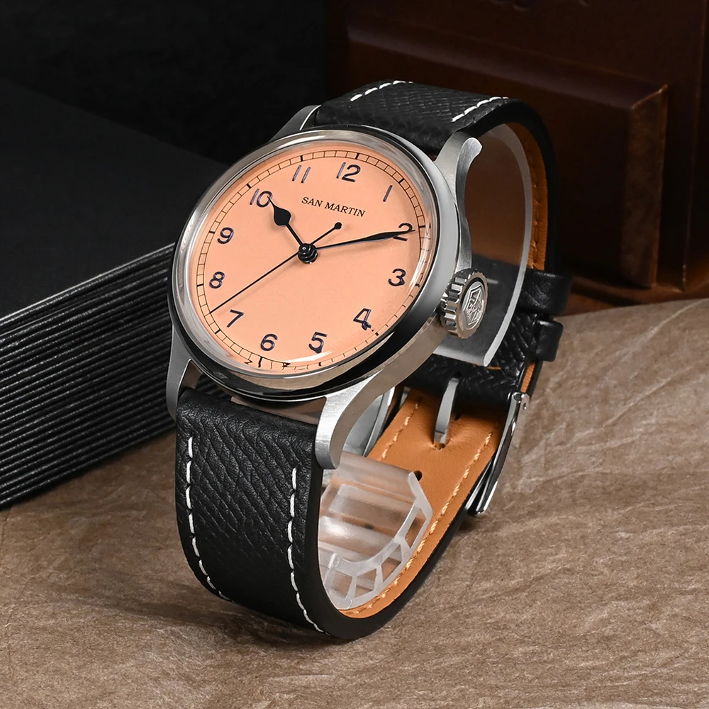 San Martin 38.5mm Pilot Watches for Men Roasted Blue Hands Simple Timepiece NH35 Automatic Mechanical Wrist Watch 10Bar SN0105G