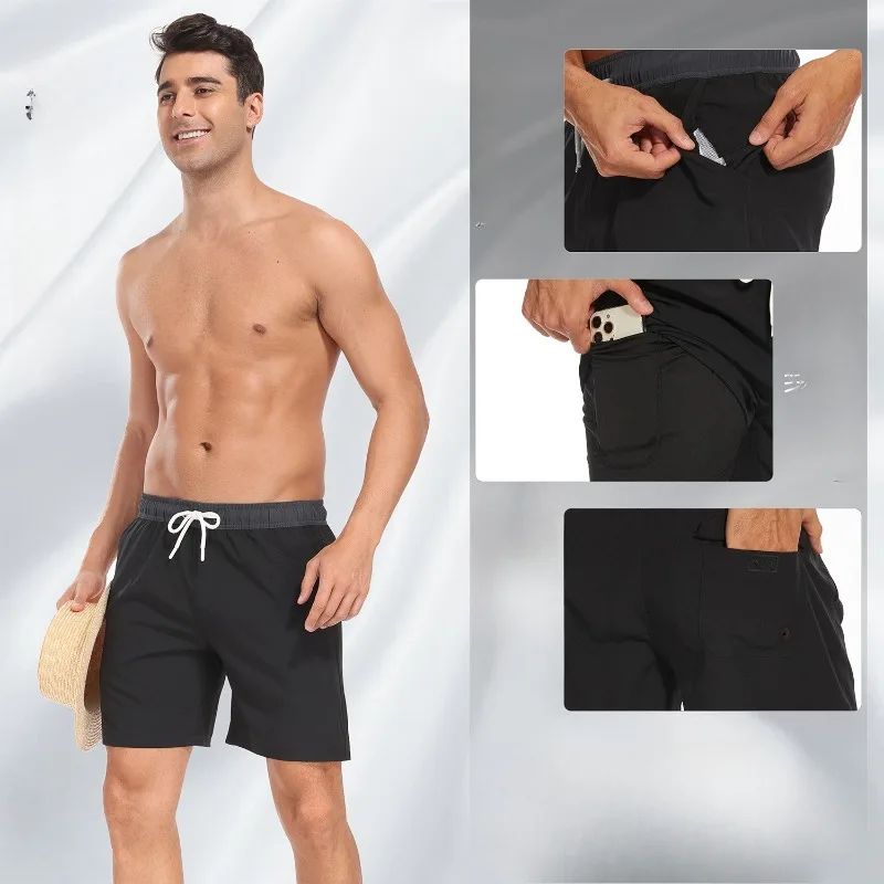 

Summer Men‘s Shorts Fashion Beach Trunks with Milk Silk Lining Quick Dry Loose Fit for Vacation Comfortable