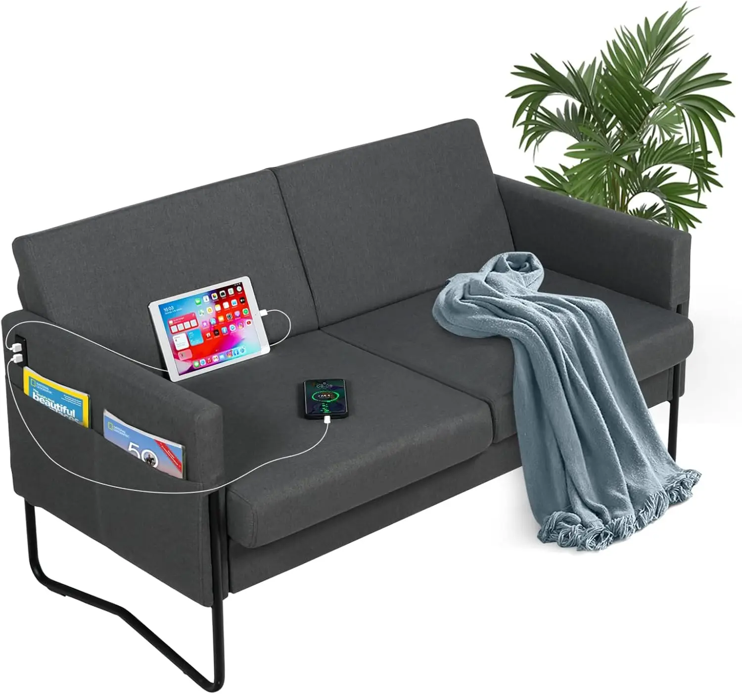 STHOUYN 51” Small Sofa Couches for Small Spaces with 2 USB, Comfy Modern Couch, 2 Seat Couch Loveseat Sofa，sofacama plegable