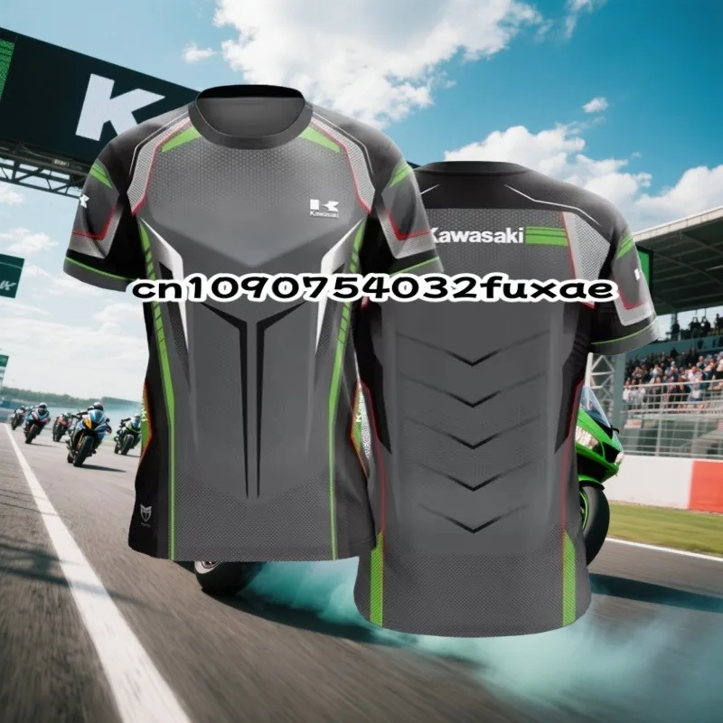 

Лето 2025 г., мужские и женские дышащие быстросохнущие эластичные мотоциклетные повседневные тренировочные топы Kawasaki для гонок