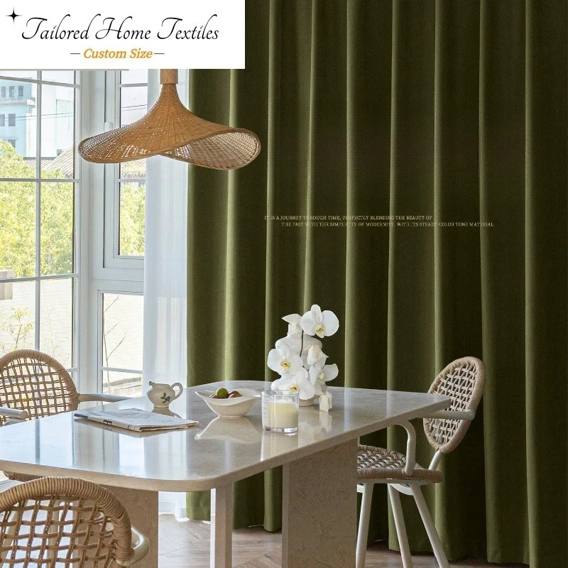 

Luxury Chenille Jacquard Curtains Thickened Blackout Shading Retro Green High-End Light Filtering for Living Room Bedroom linen