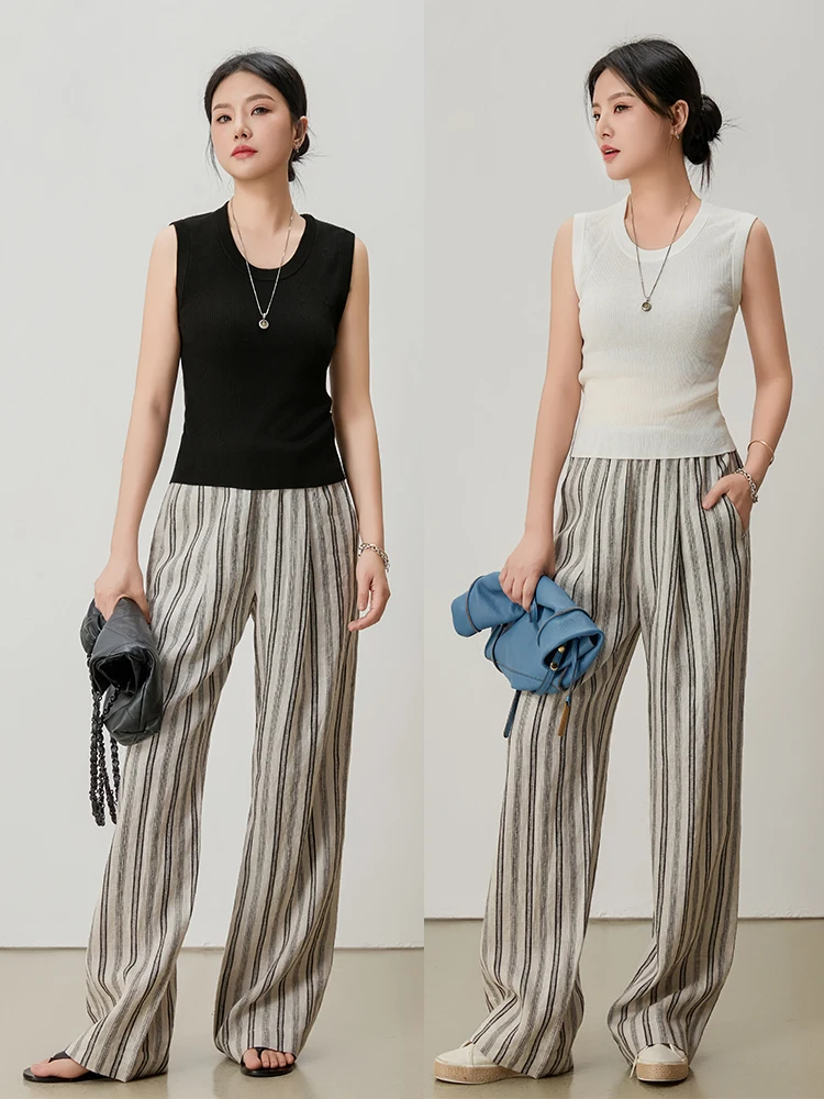 

Брюки женские LSEA: элегантные, прямые, из льна, с эластичным поясом, повседневные, свободные, широкие, тонкие, длинные