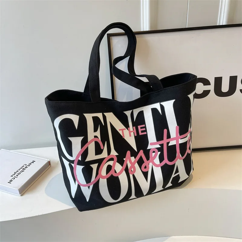 Summer Tote Bag Women\'s Canvas Bag Large Capacity 2024 New Handbag Letter Shoulder Bag