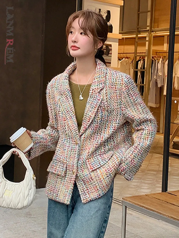 

LANMREM Korean Style Colorful Blazer Women Notched Collar Long Sleeves Single Breasted Coat Fashion 2024 Autumn Winter 2VV361