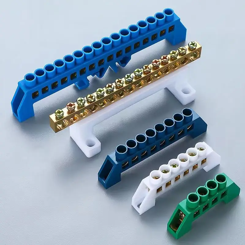 1Pcs Green Blue Screw Brass Din Rail  Terminal Block Earth and Neutral Blocks 4Pin 6Pin 8Pin 10PIN 12PIN