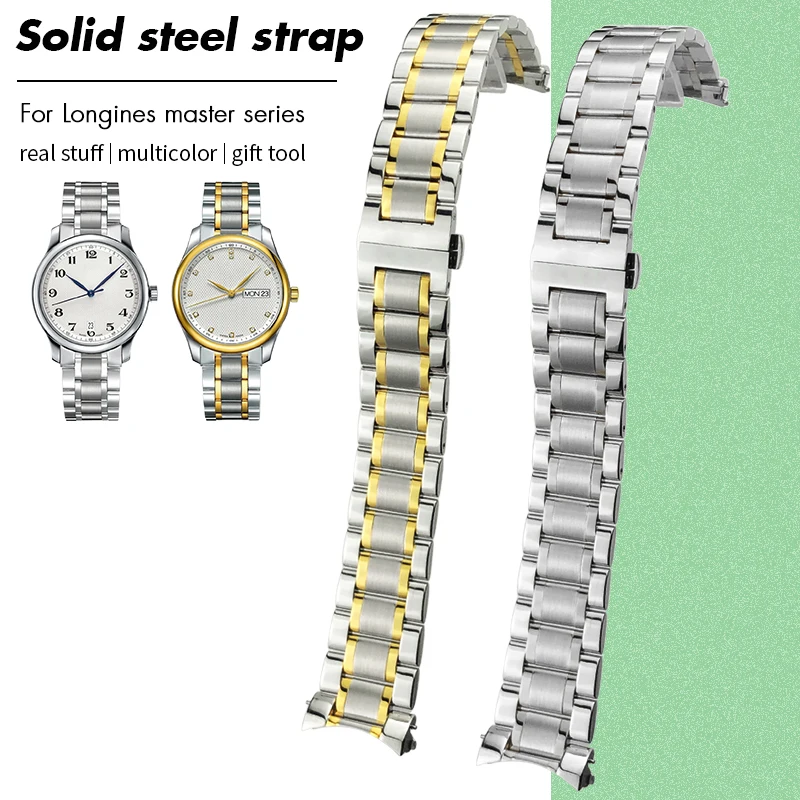 

Stainless Steel Watchband 20mm 21mm 19mm 13/15/18mm Bracelets for Longines Master Collection L2 Curved End Watch Strap Tools