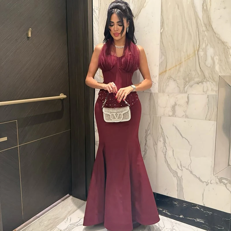 Sukienki wieczorowe Thinyfull 2026 w stylu syreny, na studniówkę, z Arabii Saudyjskiej, z dekoltem typu halter, zdobione koralikami, sukienki na przyjęcia, formalne sukienki koktajlowe, suknie na studniówkę, szyte na miarę.