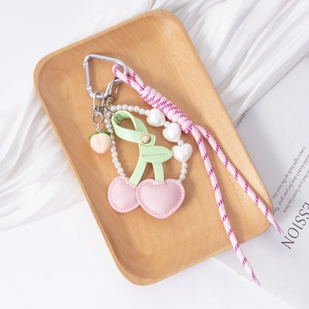 

Red And Black Leather Rope Keychain Leather Material Weaving Style Ribbon Bag Charm Charm Bag Decoration Trendy Jewelry