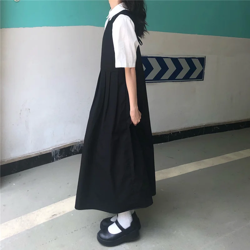 

Two Piece Sets Women Japanese Style White Shirts Sleeveless Bandage Dress Summer Fashion Tender College Girls All-match Classic