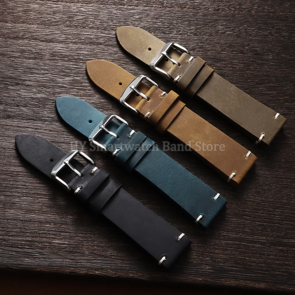 Vintage Oil Wax Leather Watch Band 18mm 19mm 20mm 21mm 22/24mm Cowhide Soft Watch Strap for Seiko Crazy Horse Leather Wrist Band
