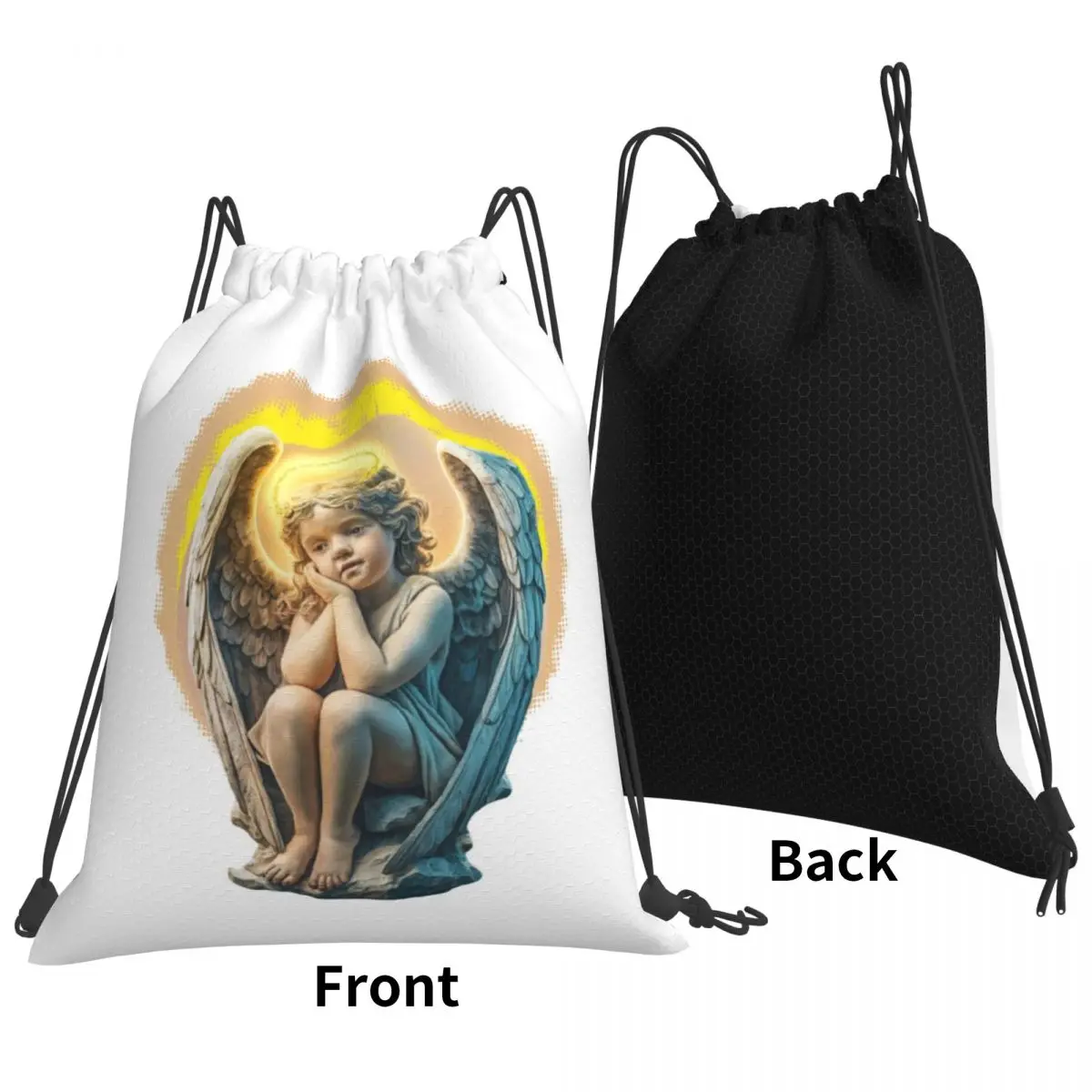 Heavenly Cherub Angel Backpacks Multi-function Drawstring Bags Shoes Bag Book Bags for Travel Students