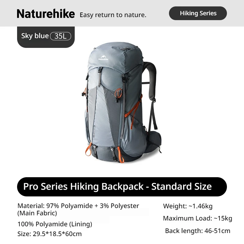 Naturehike wandelrugzak, survivalrugzak, 35L en 65L, outdoor rugzakken voor bergbeklimmen, grote capaciteit, waterdichte regenhoes.