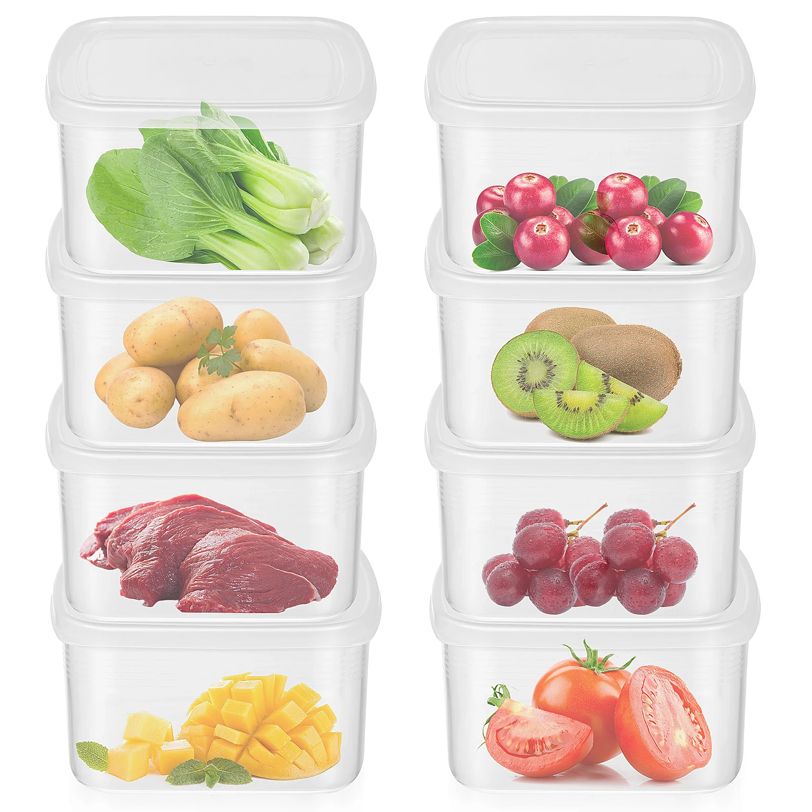 

8pcs Clear Food Storage Boxes Premium Pp Material Microwave Safe Strong Sealing Transparent Design For Meats Vegetables Freezer