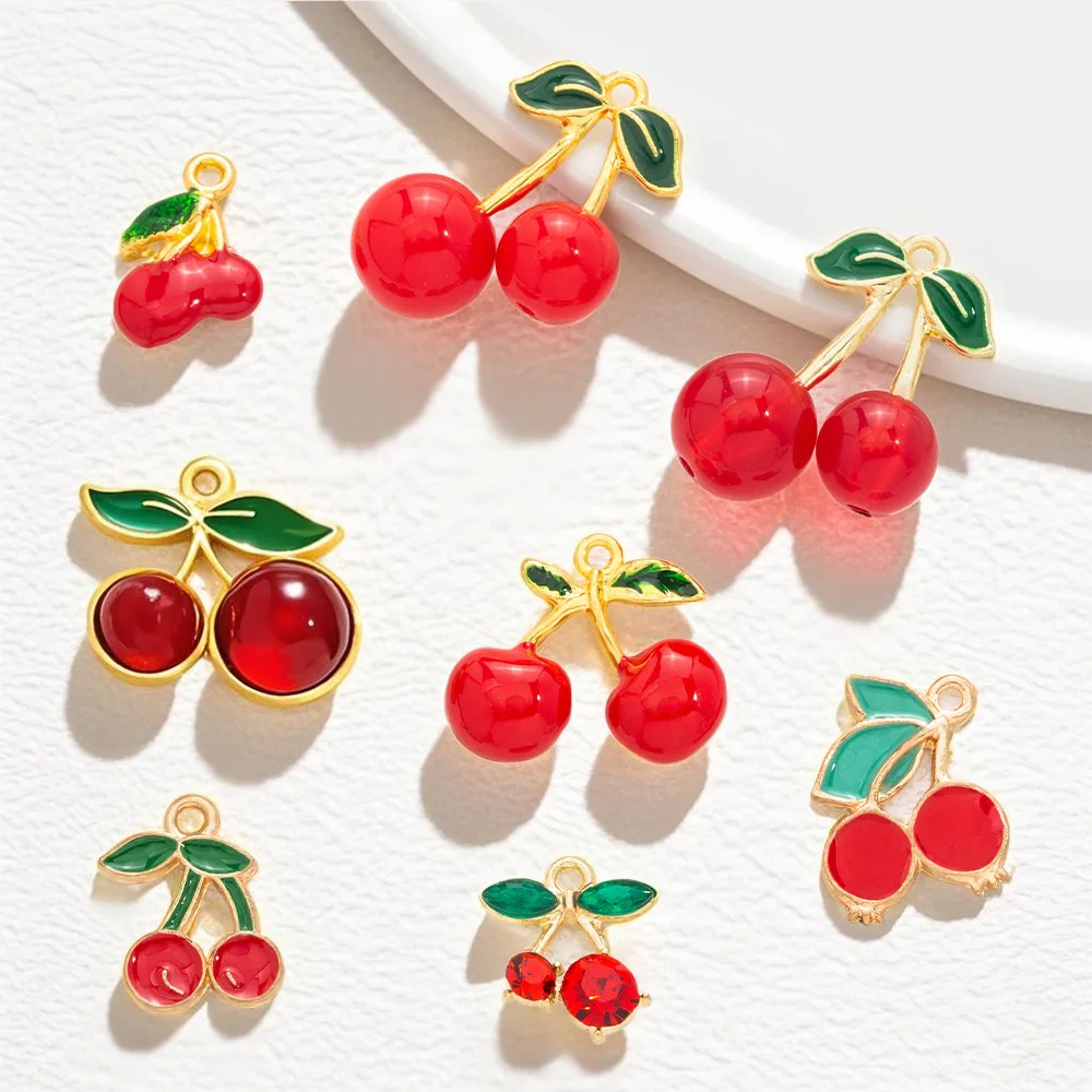 سبيكة النفط يقطر الكرز قلادة ثلاثية الأبعاد الفاكهة مجوهرات الإكسسوار قلادة DIY بها بنفسك الكرز مجوهرات الإكسسوار