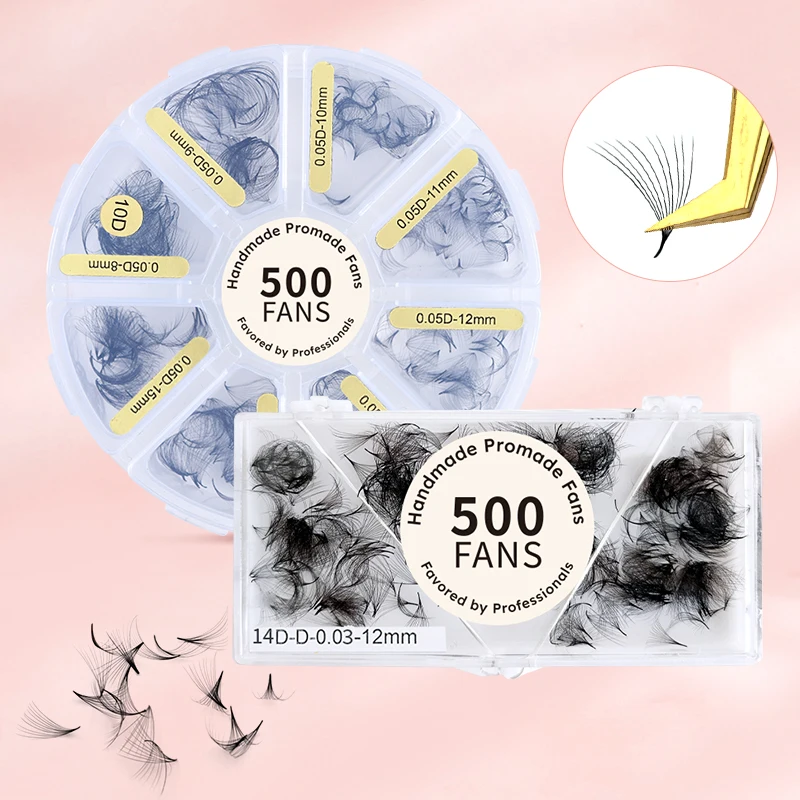 New 500 Loose Premade Fans Pointy Base Lash Handmade Individual False Eyelashes Volume Slim Stem Sharp Fans Eyelash Extension