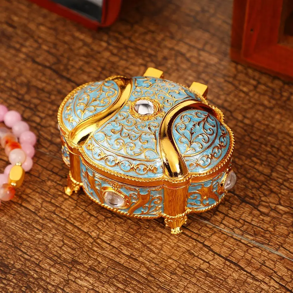 Vintage Style Jewelry Organizer Oval Shape Zinc Alloy Jewelry Storage Case Light Luxury Flip Open Jewelry Box