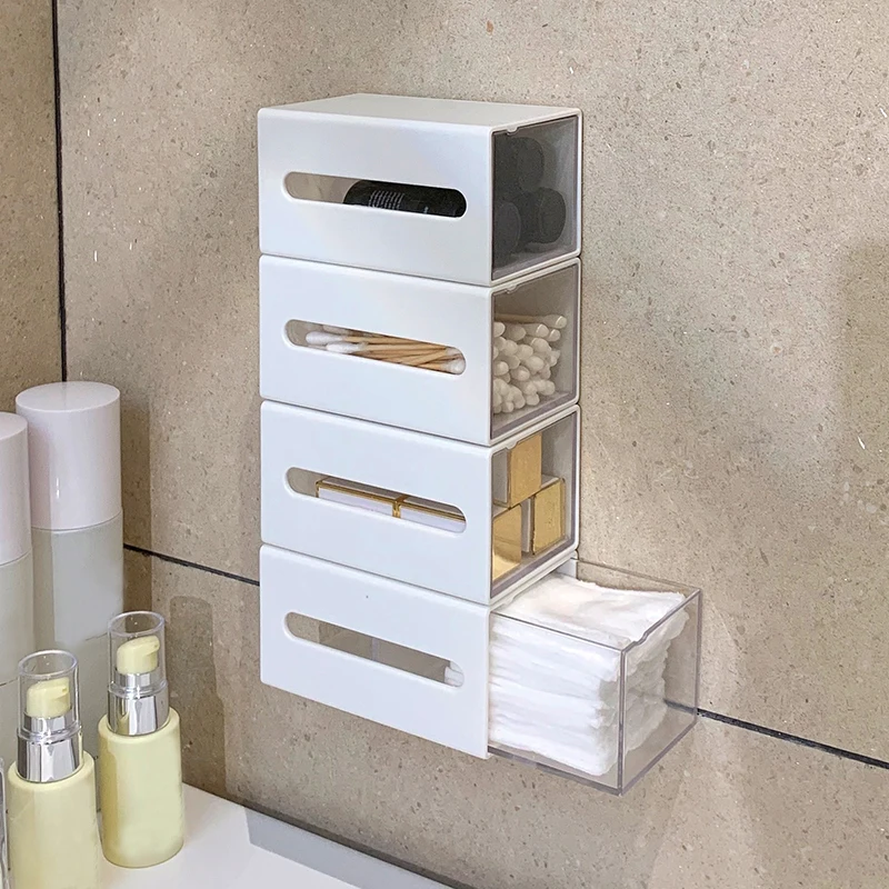 Wall Mounted Storage Box Bathroom Cosmetic Cotton Swabs Jewelry Storage Box Home Office Sundries Clips Hairpin Drawer Storage