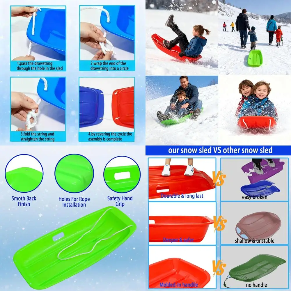 

Durable 35-Inch Snow Sled for Adults and Kids with Pull Rope and Handles for Winter Adventures