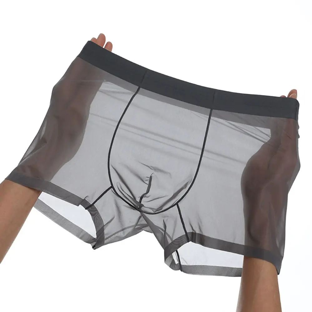 

Summer Men's Thin Sheer Breathable Panties Sexy Ice Silk Boxer Traceless Man Underwear U Convex Pouch Quick Dry Underpants