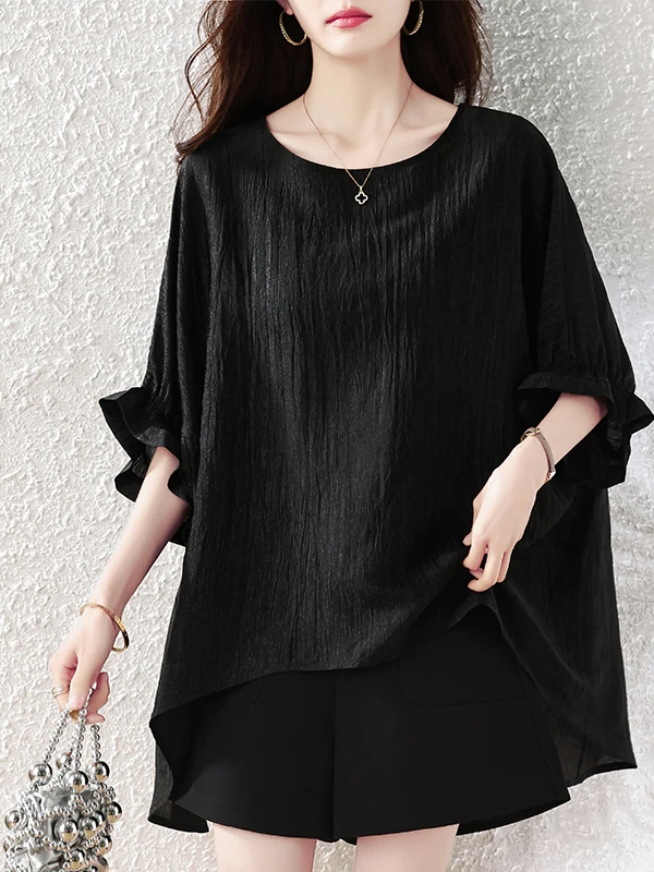 

Summer 2026 plus Size Fashionable Sun Protection Short Sleeve Shirt Casual Style round Neck Regular Thickness Women's Top