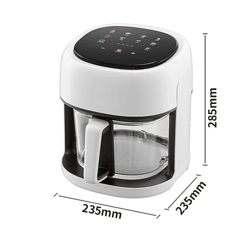 Hot sale Home appliances 6L Silver Crest Visible Deep Fryer Multifunction Non-coating glass pot Glass Fry Basket Air Fryer