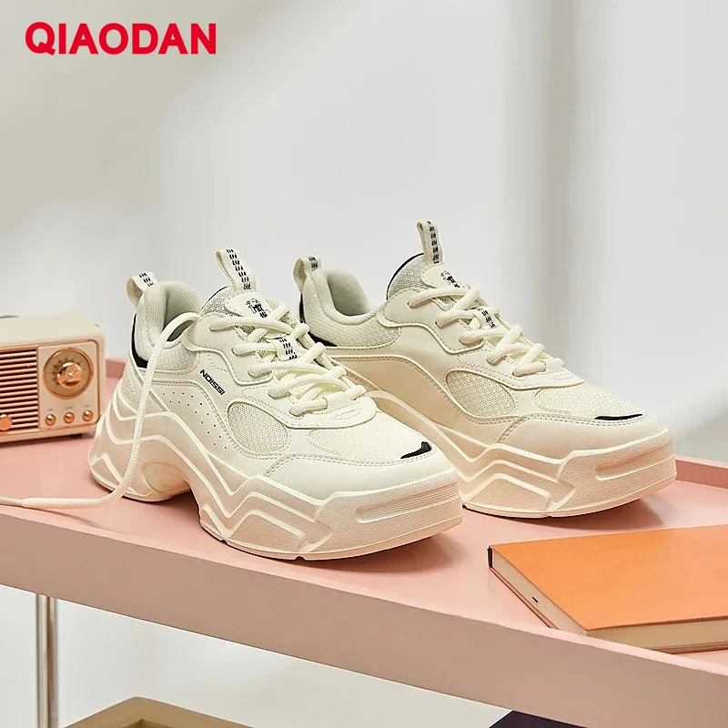 QIAODAN Casual Shoes for Women 2025 Thick Sole Heightening Sports Lightweight Shoes Trendy Comfortable Walking Shoes XM26240311