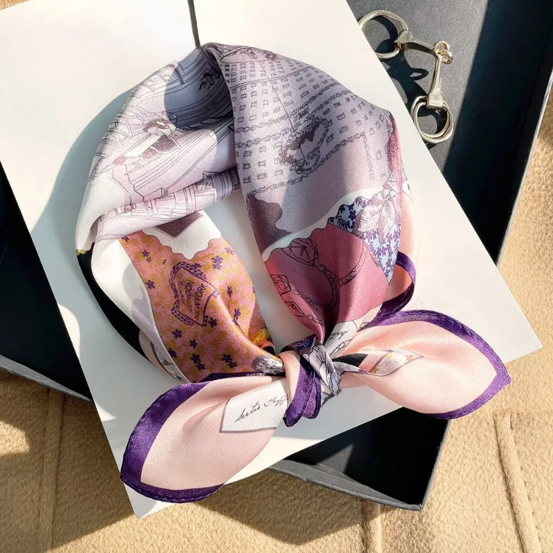 

Luxury Satin Silk Square Scarf for Women Retro Floral Jewelry Print Neck Scarf Versatile Bag Headband Decoration