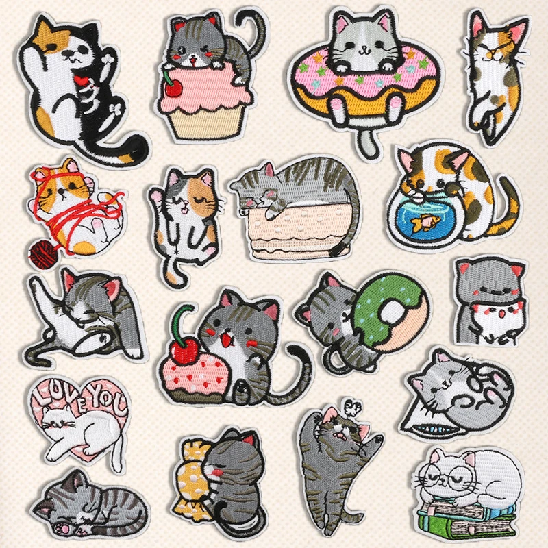 Cartoon Cute Kitten Cat Embroidery Patch Children's clothing Thermoadhesive Embroidery Patches for Children Backpack Decoration