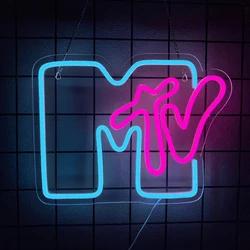 Neon Lamp Of Mtv And Led Letter Night Light Powered By Usb Are Used For Music Recording Studio, Radio Station And Bar Decoration