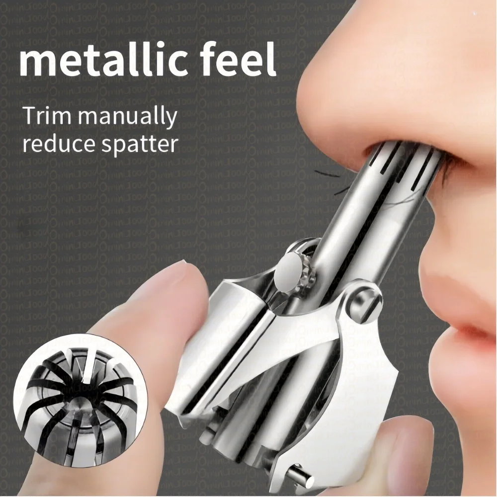 Stainless Steel Nose Hair Trimmer for Men and Women Manual Mechanical Shaving Razor Washable Hair Removal Tool with Brush