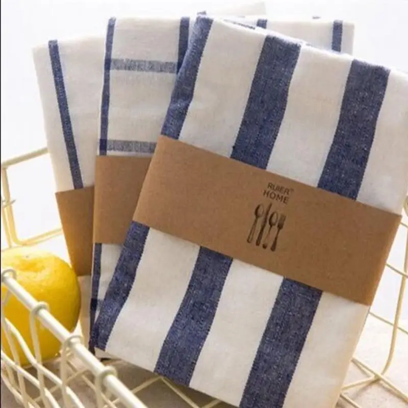 New Modern Simple Style Cotton Kitchen Towel Table Mat Mediterranean Blue Fabric Napkin Tea Towel Square Grid Home Textile
