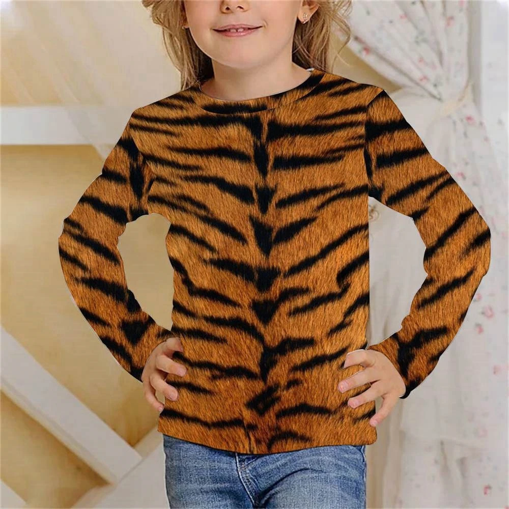 

Children's Clothing Girl T-Shirt Long Sleeve Tiger Skin Leopard 3D Print Kids Spring Clothes Fashion Creative Girl Clothes Top