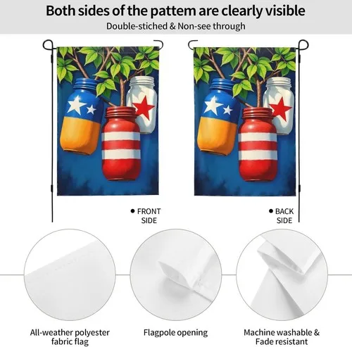 Patriotic Mason Jar Garden Flag Double SidedStars And Stripes, 12x18 Inch XXQ