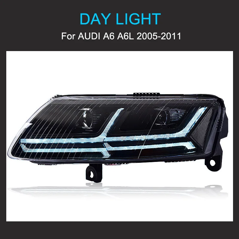 1 Pair LED Upgrade Headlights for AUDI A6 2005-2011 Headlight Plug and Play with LED DRL Dynamic Turning Front Head lights