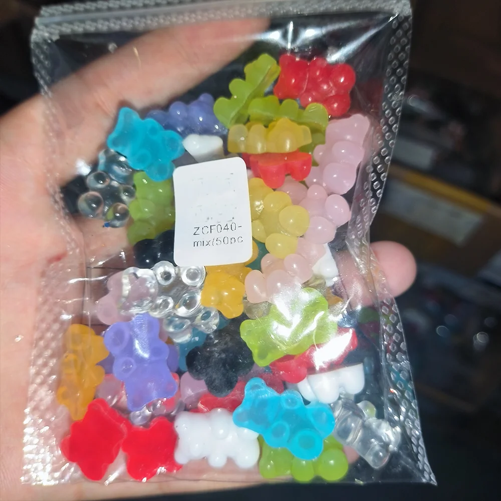 50pcs 3D Random Color Gummy Bear Nail Art Charms Resin Flatback Cute Candy Bears Nail Art Decorations DIY Manicure Accessories &