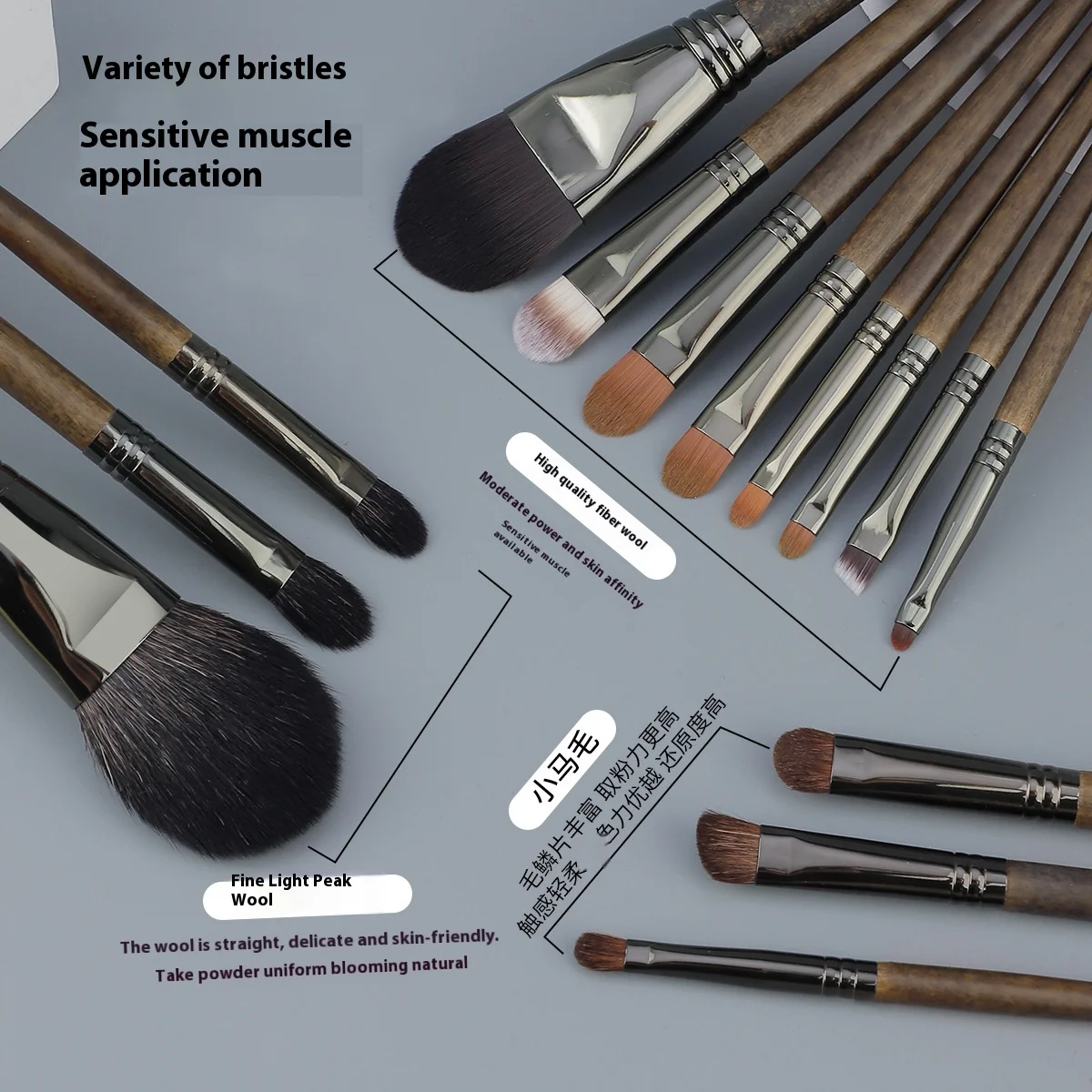 مجموعة فرش مكياج من الخشب الطبيعي مكونة من 14 قطعة، فرش احترافية مضادة للحساسية صديقة للبيئة لظلال العيون والمزج والمسحوق