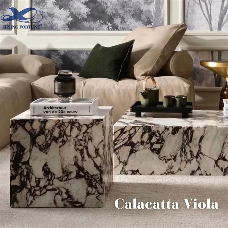 Italy Calacatta Viola Marble Coffee Table High End Coffee Table Set Marble Plinth Luxury Modern