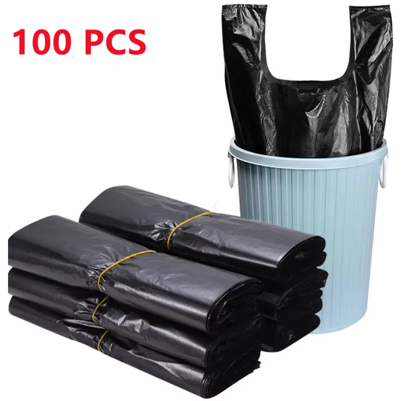 100 Sacos Plásticos Pretos Reforçados - Sacolas de Compras para Supermercado, Embalagem para Viagem, Lixo de Cozinha e Armazenamento