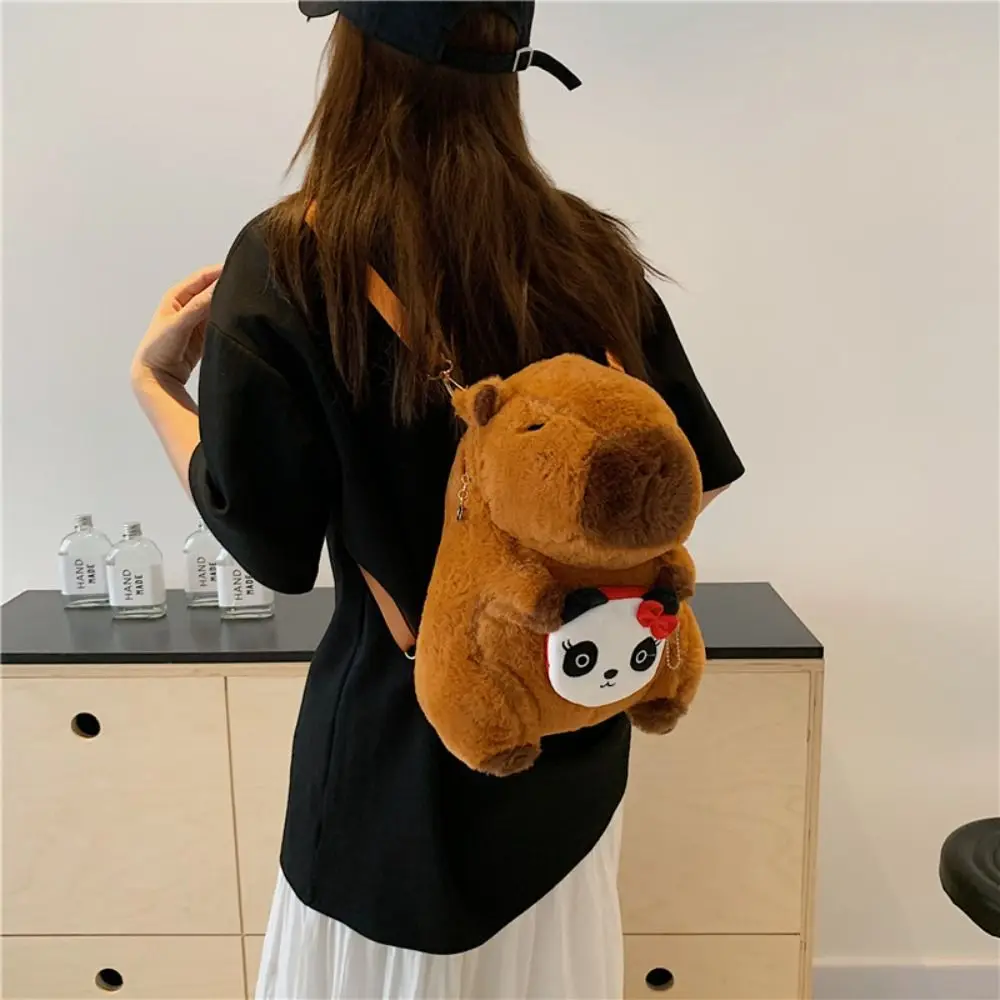 Large Capacity Capybara Plush Backpack Panda Animal Pattern Cartoon Children's School Bag Frog Storage Bag Kawaii Knapsack