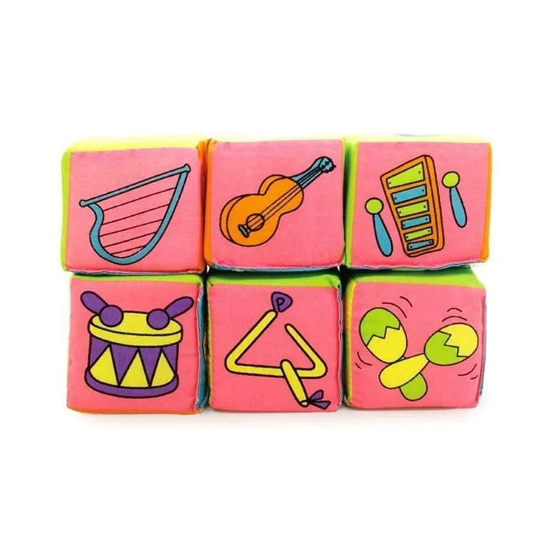 6Pcs/Set Multifunctional Baby Cloth Building Blocks Rattle Soft Cubes Toys Gifts Baby Rattle Blocks Baby Rattle Blocks Toy