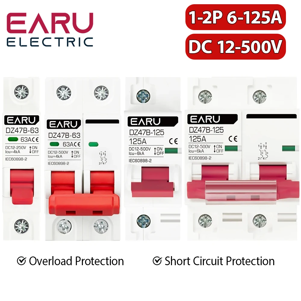 DC12V 24V 48V 36V DC MCB Battery Car Protector Mini Circuit Breaker DZ47 DC Positive And Negative Pole Rotection Switch Isolator